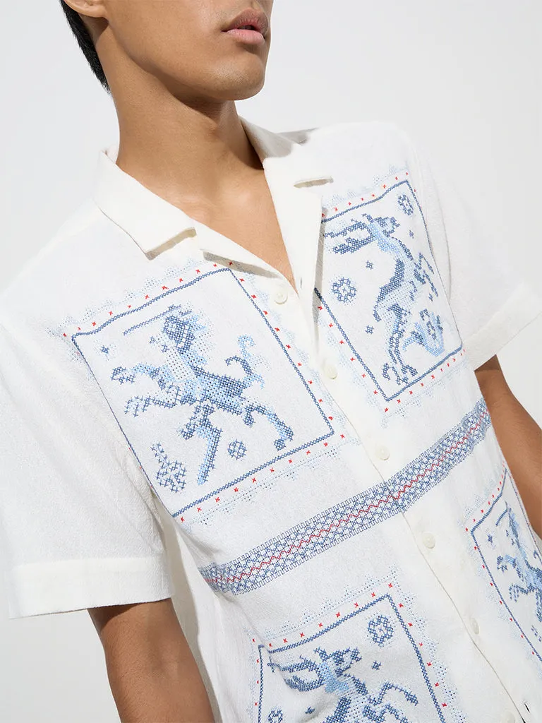 ETA Off-White Embroidered Relaxed-Fit Cotton Shirt