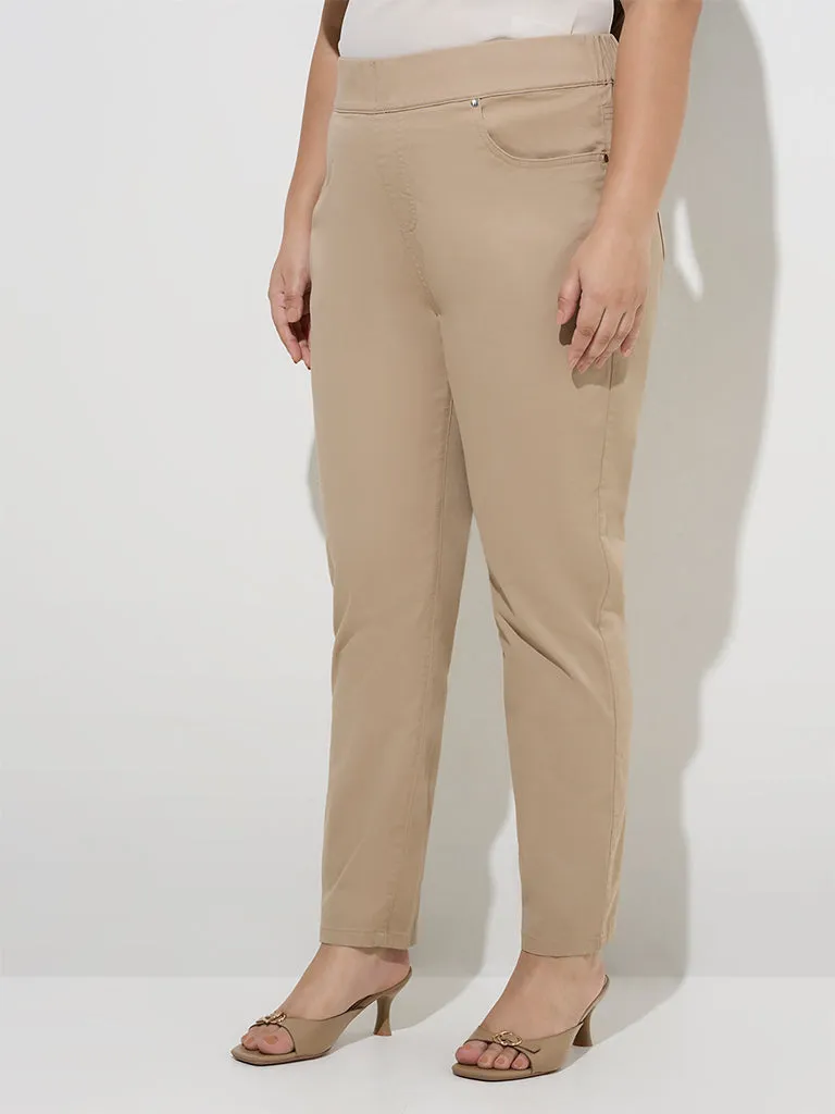 Gia Beige High-Rise Cotton-Blend Jeggings