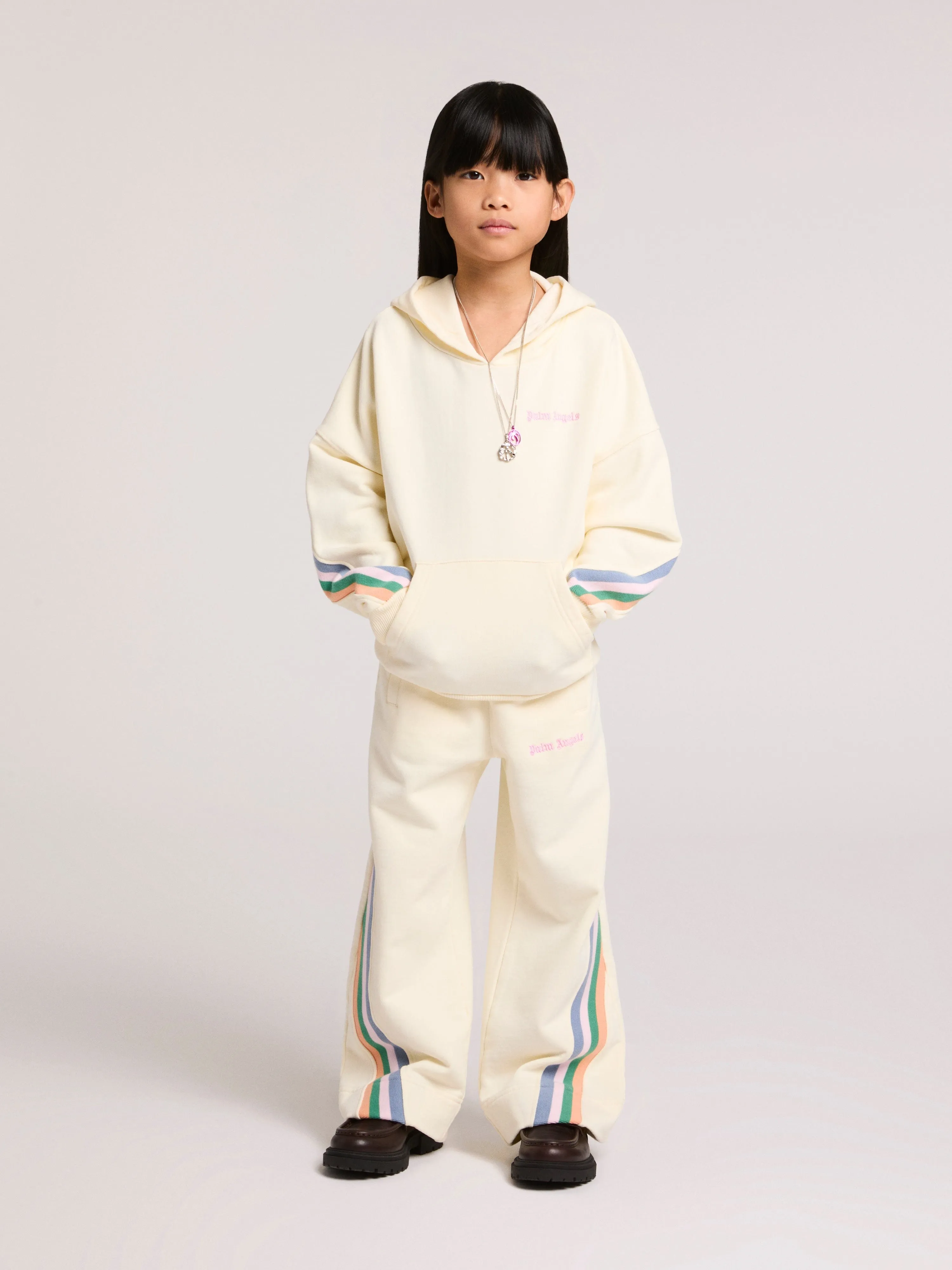 Girls Colourful Track Wide Pants in Ivory