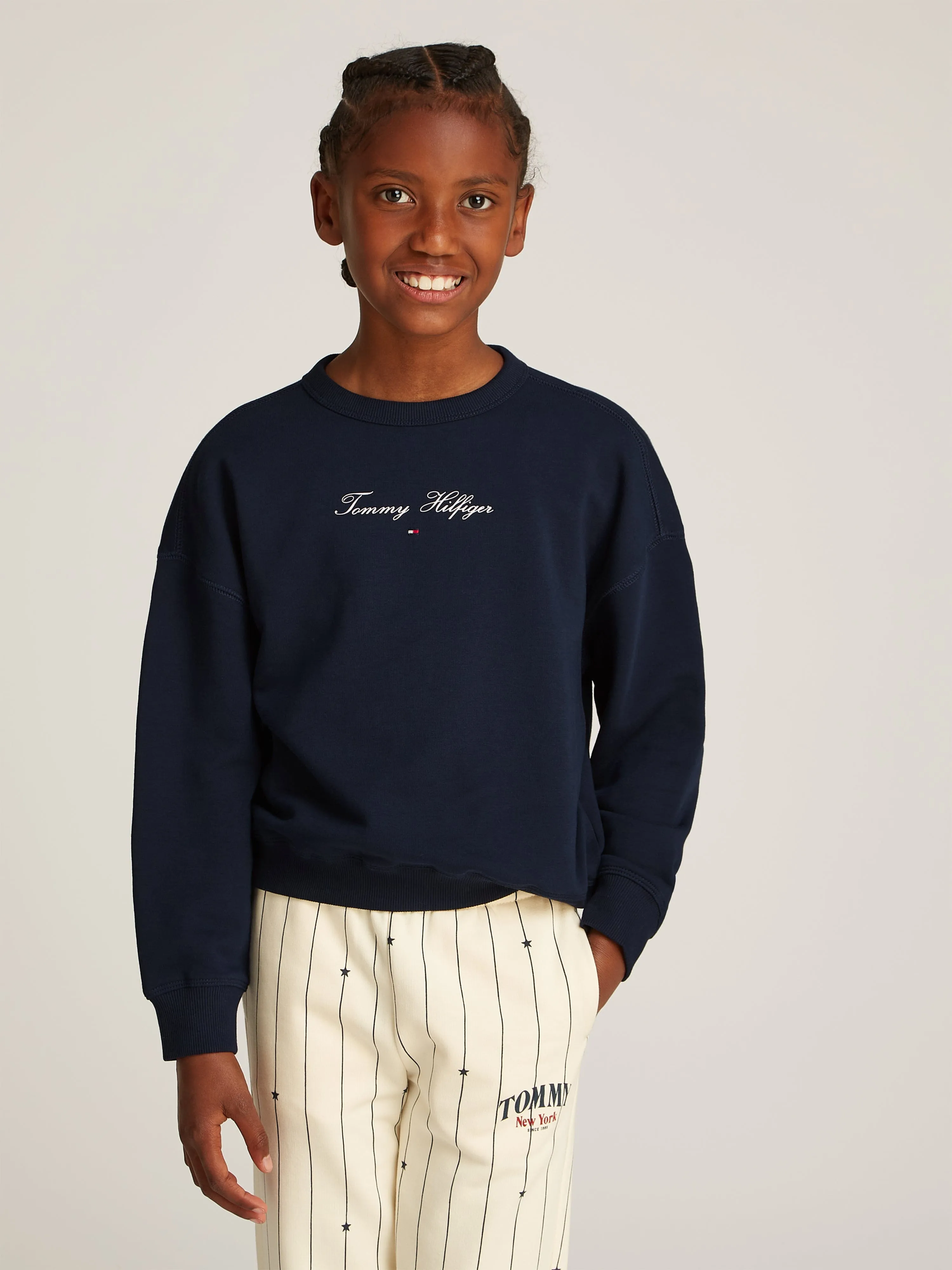 Girls Logo Script Sweatshirt in Navy