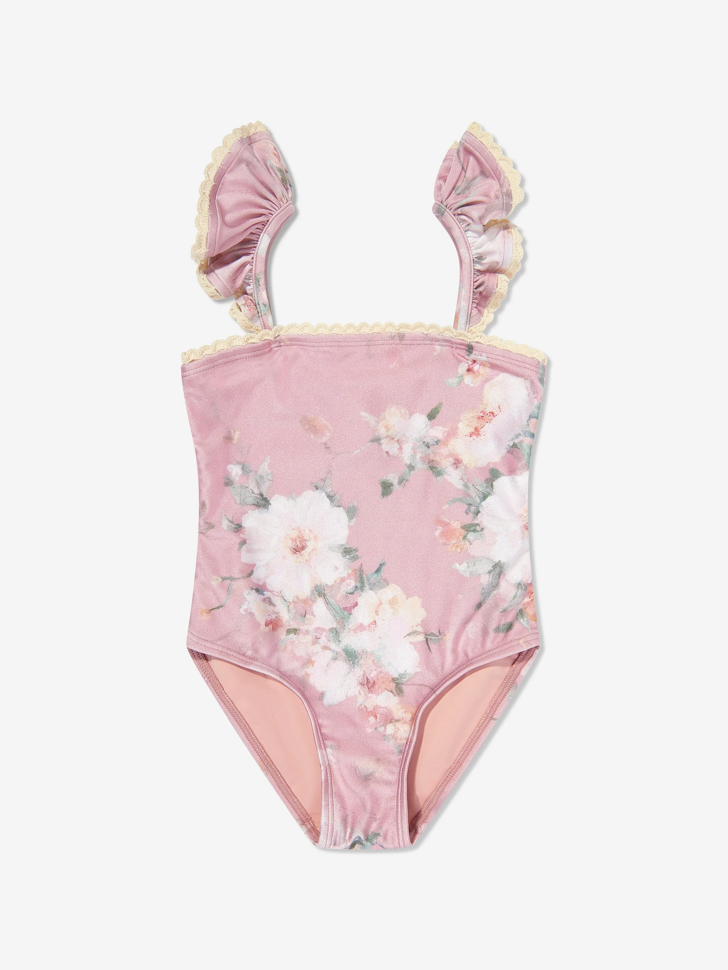 Girls Wylie Frill Trim Swimsuit in Pink