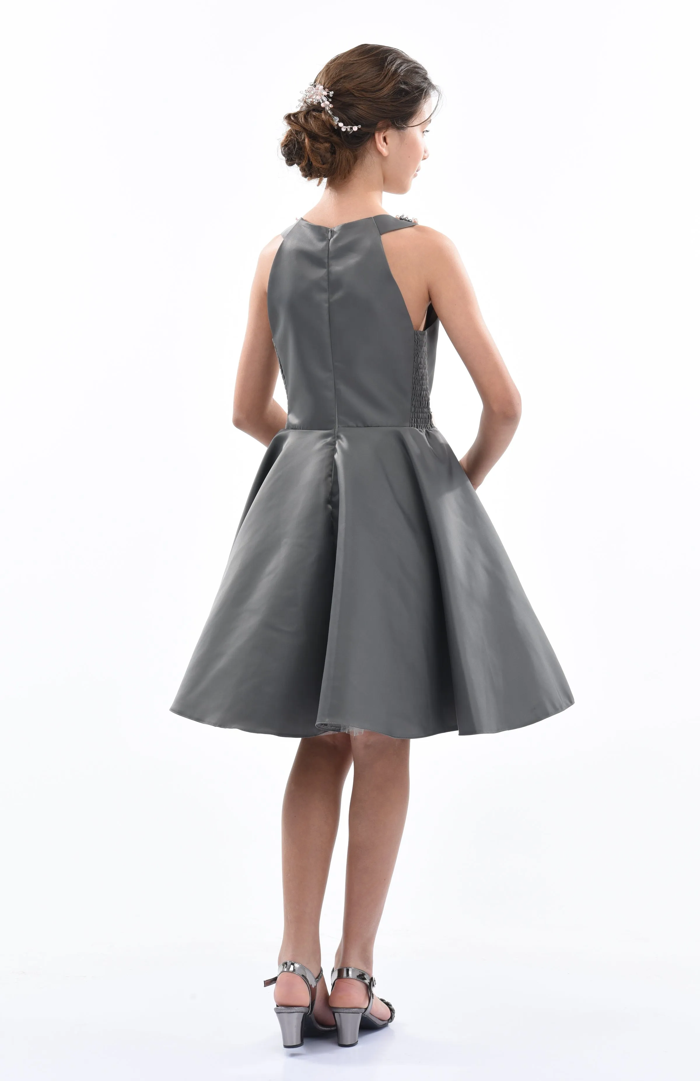 Gray Cardona Pearl Halter Dress