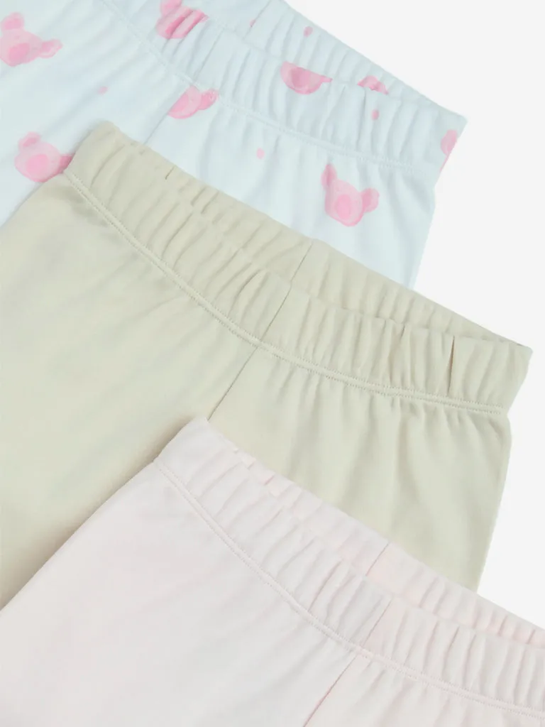 HOP Baby Pink Ruffled Cotton Shorts - Pack of 3