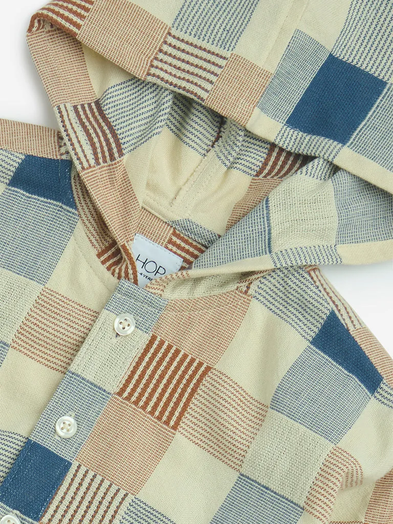 HOP Kids Multicolour Checkered Cotton Hooded Shirt