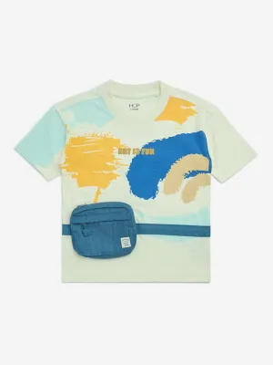 HOP Kids Off-White Pouch-Attached Cotton T-Shirt