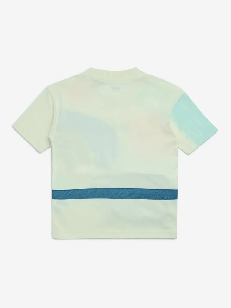 HOP Kids Off-White Pouch-Attached Cotton T-Shirt