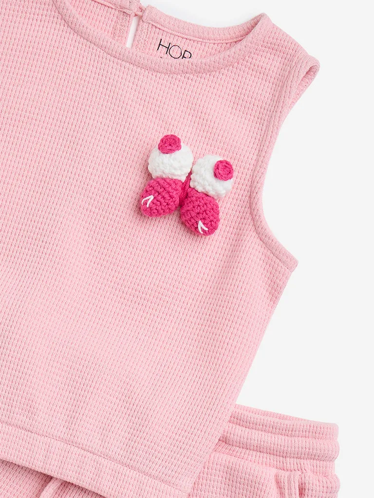 HOP Kids Pink Waffle-Textured Top with Shorts Set