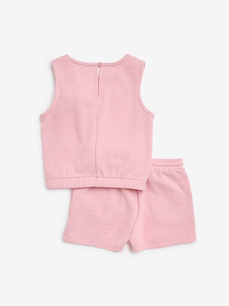 HOP Kids Pink Waffle-Textured Top with Shorts Set