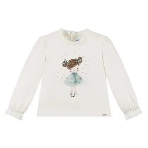 Ivory Ballerina Ruffle Graphic Shirt
