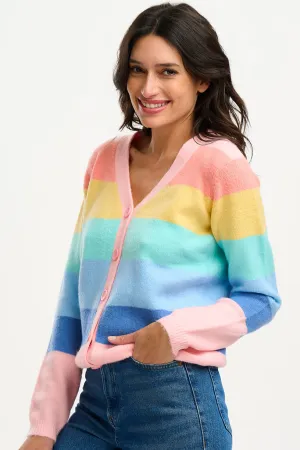 Izzy Cardigan - Multi. Pastel Rainbow Stripes