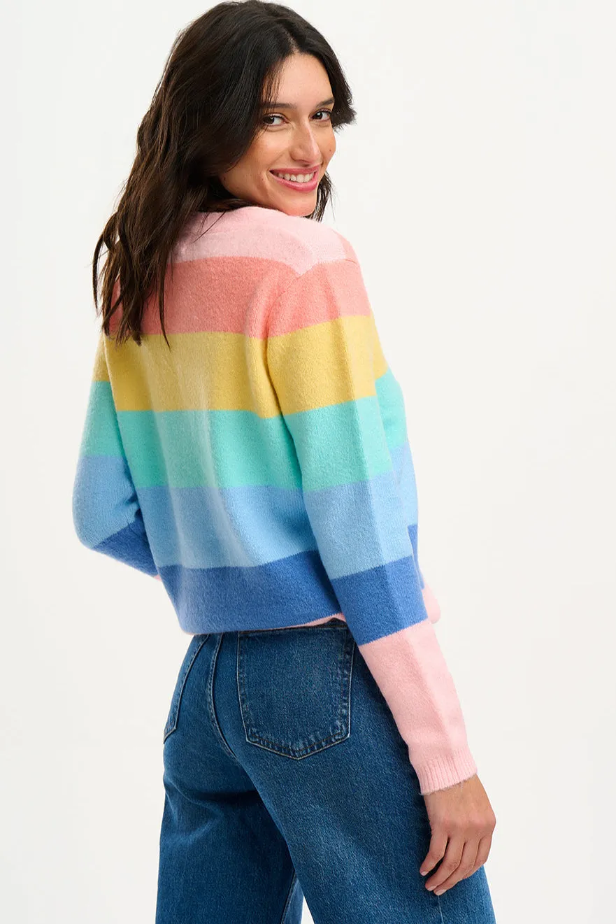 Izzy Cardigan - Multi. Pastel Rainbow Stripes