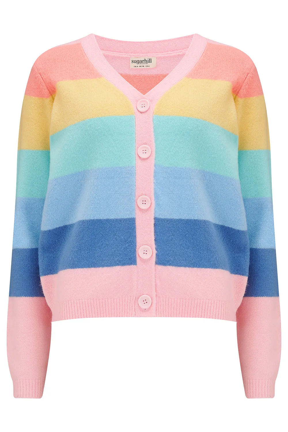 Izzy Cardigan - Multi. Pastel Rainbow Stripes
