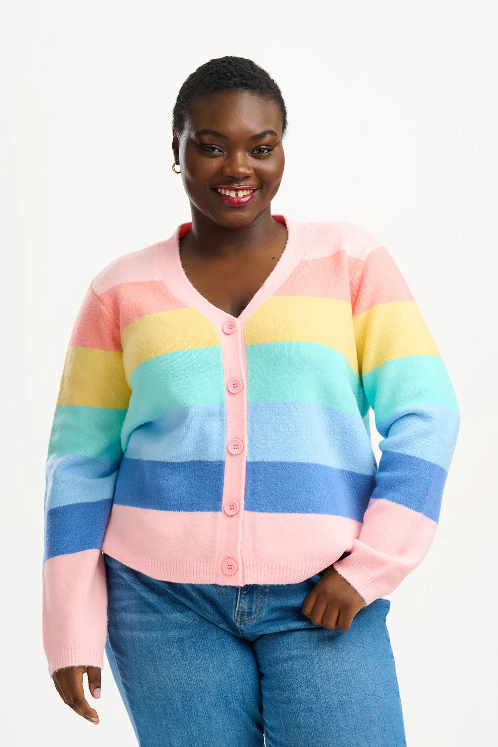 Izzy Cardigan - Multi. Pastel Rainbow Stripes