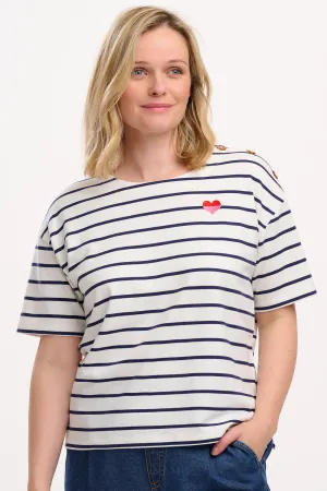Kirby Breton Tee Top - Off-White/Navy. Split Heart