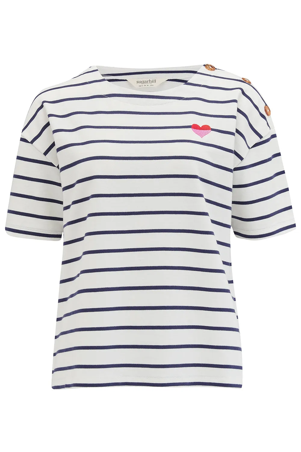 Kirby Breton Tee Top - Off-White/Navy. Split Heart
