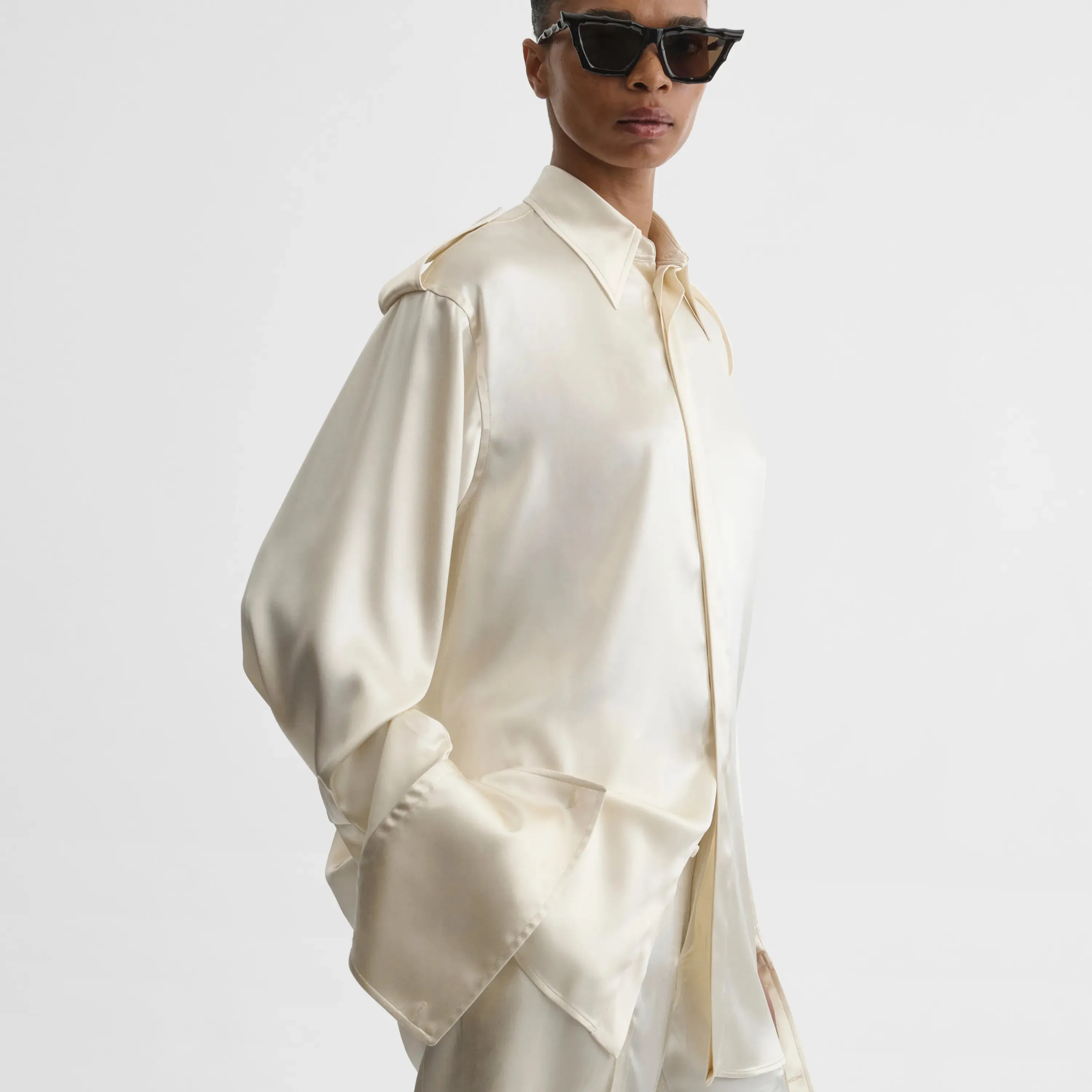 LIQUID UTILITY SHIRT | cream silk satin