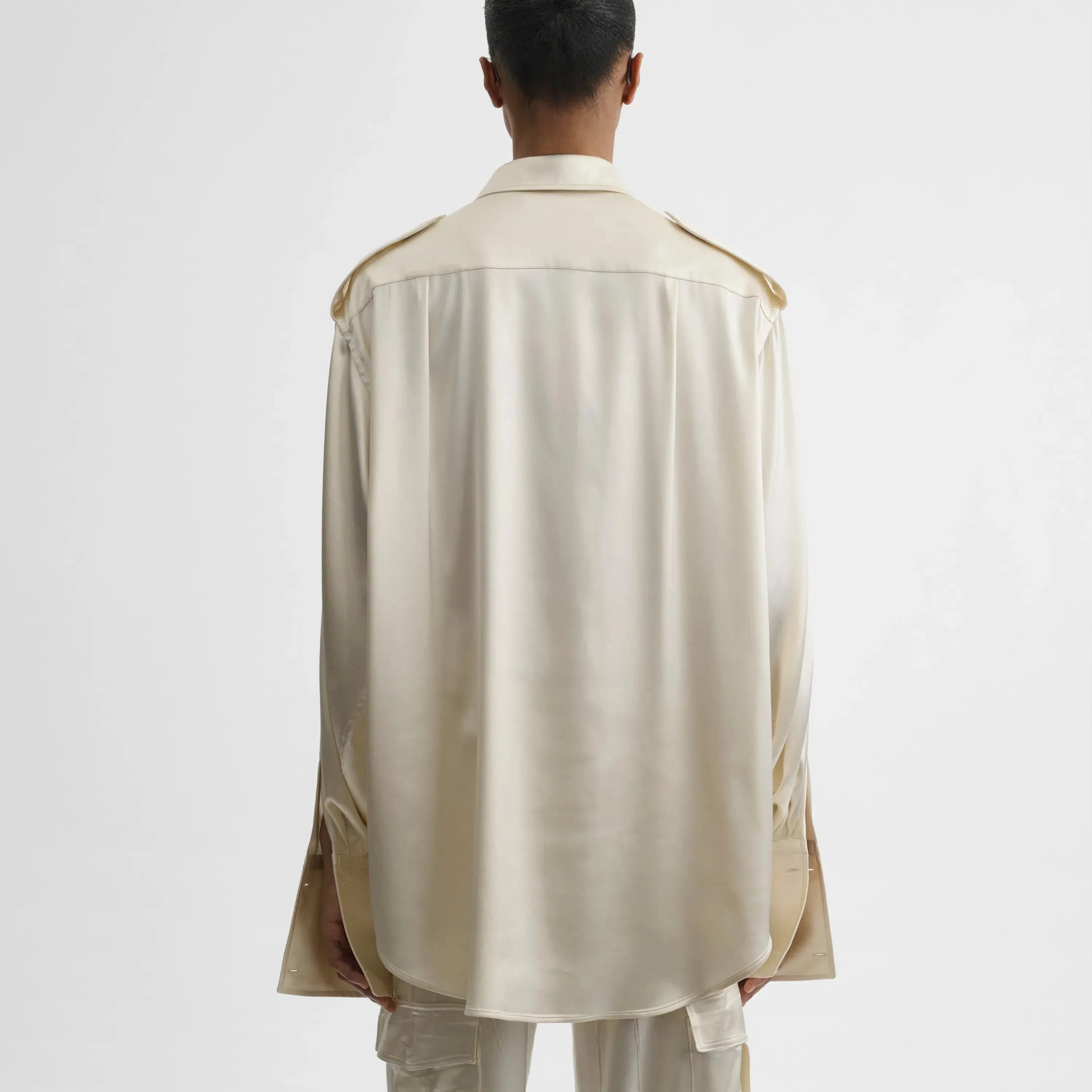 LIQUID UTILITY SHIRT | cream silk satin