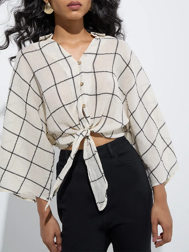 LOV Beige Checkered Cotton Blouse