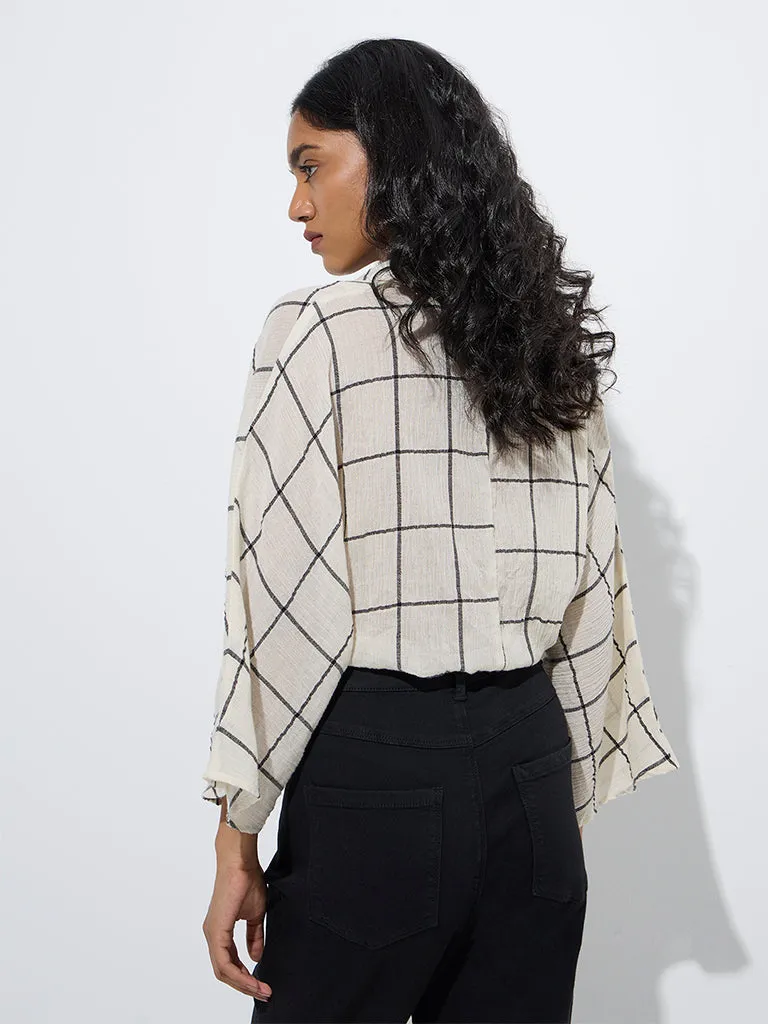 LOV Beige Checkered Cotton Blouse