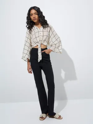 LOV Beige Checkered Cotton Blouse