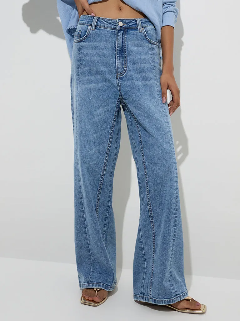 LOV Blue Faded Relaxed-Fit Mid-Rise Jeans