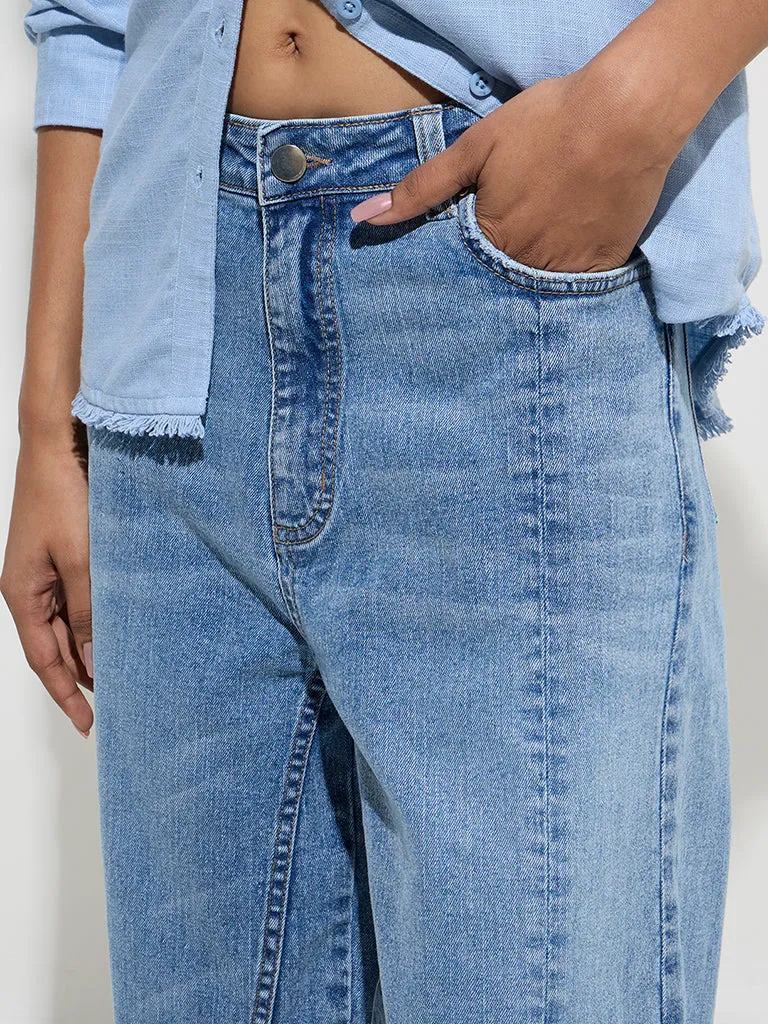 LOV Blue Faded Relaxed-Fit Mid-Rise Jeans
