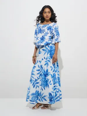 LOV Blue Foliage-Inspired High-Rise Skirt