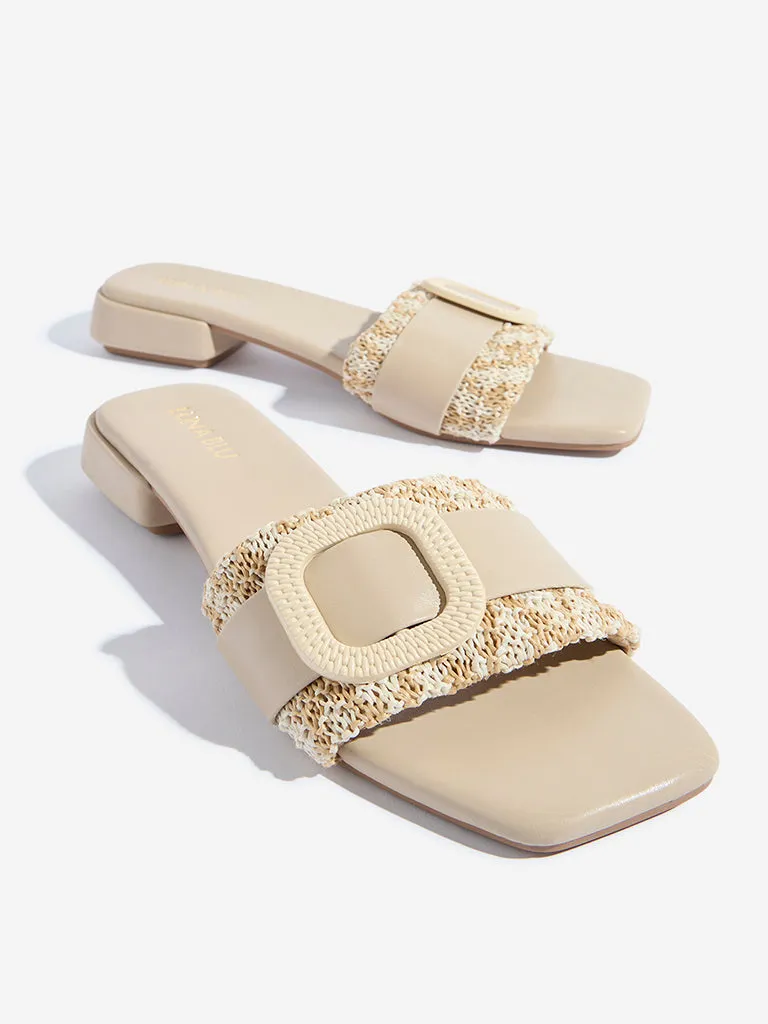 LUNA BLU Ivory Buckle-Detailed Heel Sandals