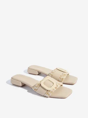 LUNA BLU Ivory Buckle-Detailed Heel Sandals
