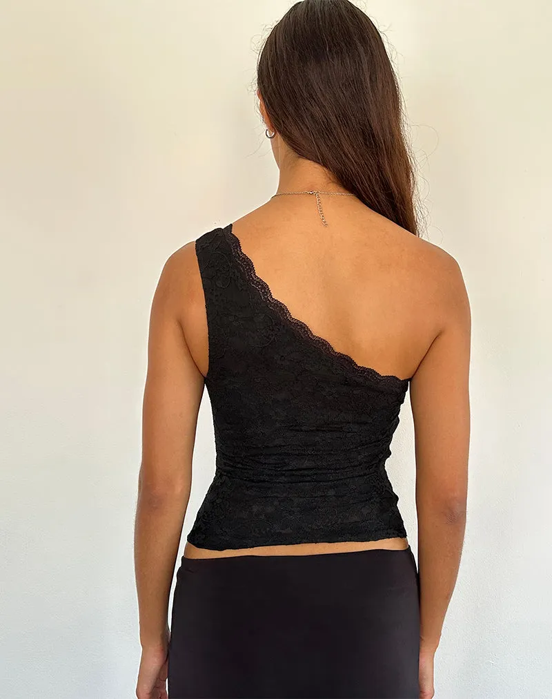 Moira One Shoulder Lace Top in Black