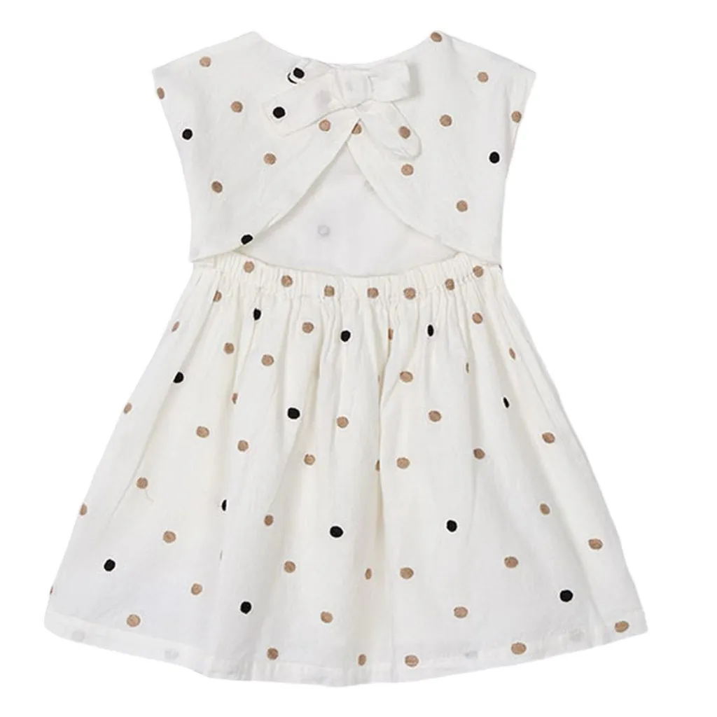 Natural Cinnamon Embroidered Polka Dot Dress