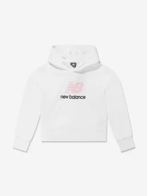 New Balance Girls French Terry Stacked Logo Hoodie in White