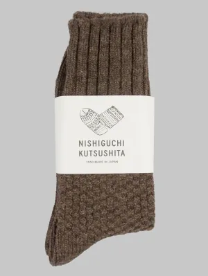 Nishiguchi Kutsushita Wool Cotton Boot Socks Brown