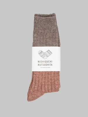 Nishiguchi Kutsushita Wool Cotton Slab Socks Brown