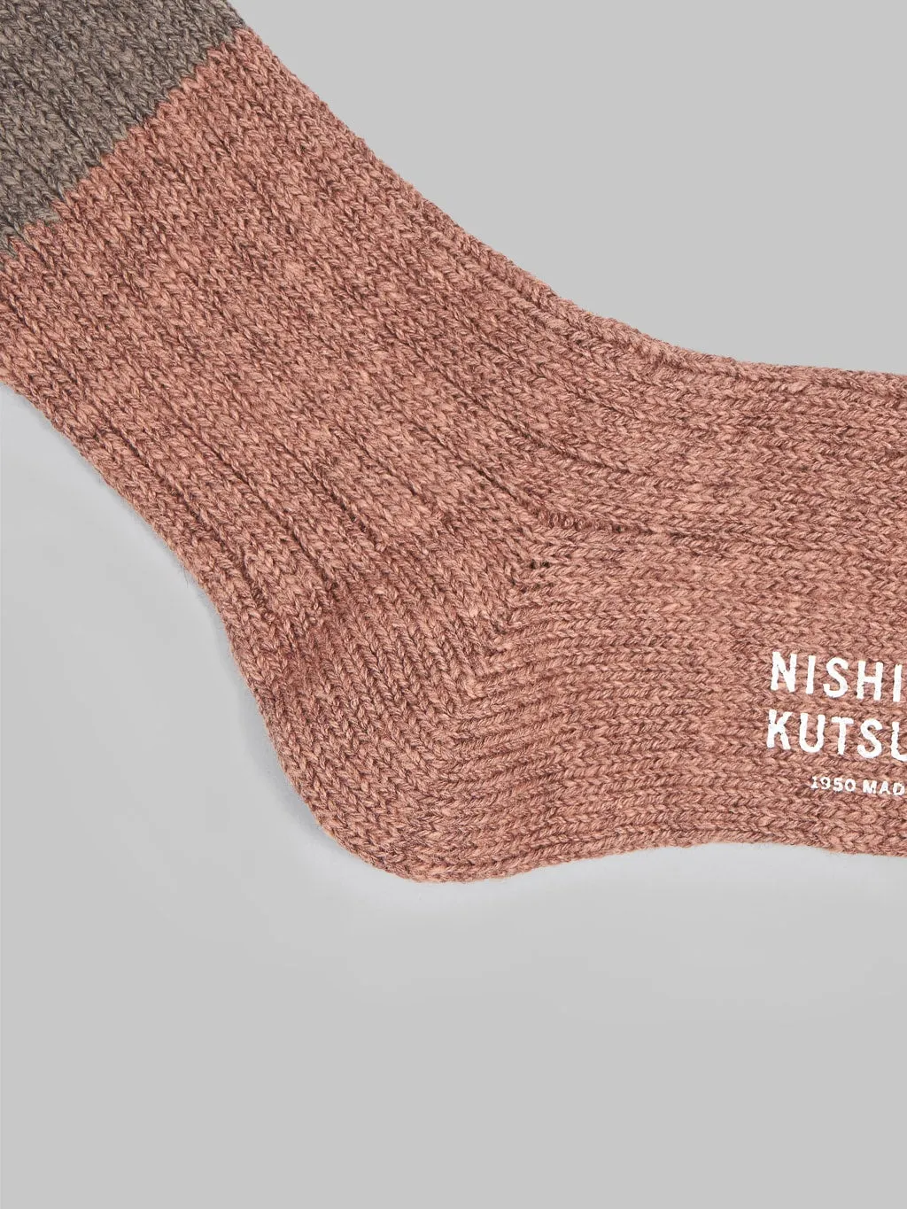 Nishiguchi Kutsushita Wool Cotton Slab Socks Brown