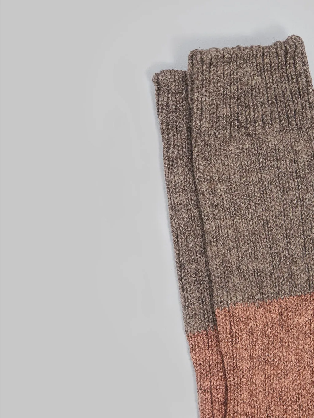 Nishiguchi Kutsushita Wool Cotton Slab Socks Brown