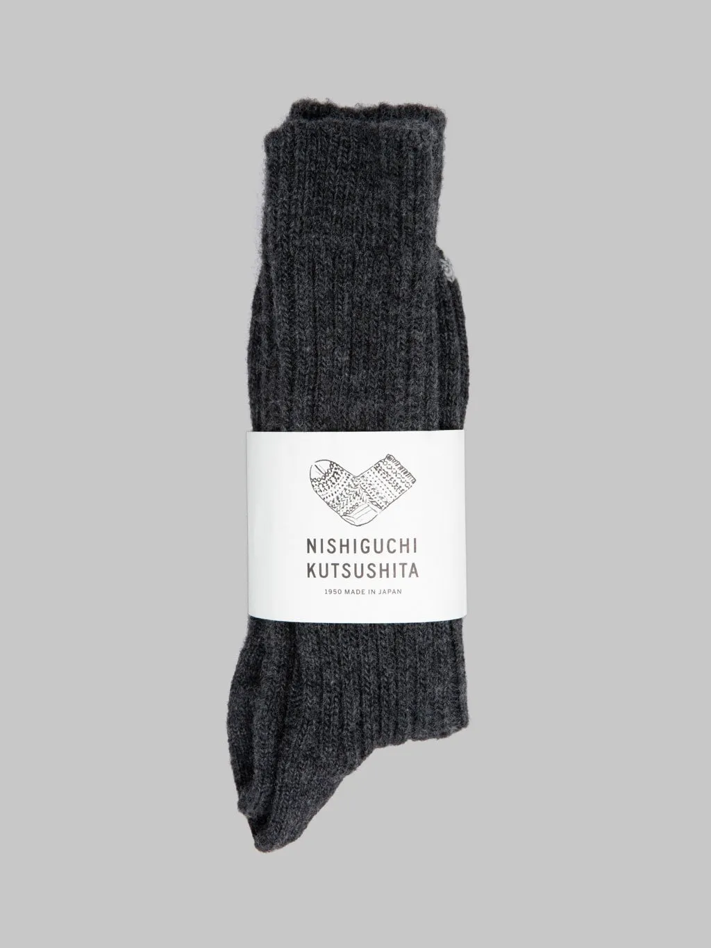Nishiguchi Kutsushita Wool Ribbed Socks Charcoal