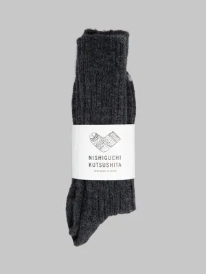 Nishiguchi Kutsushita Wool Ribbed Socks Charcoal