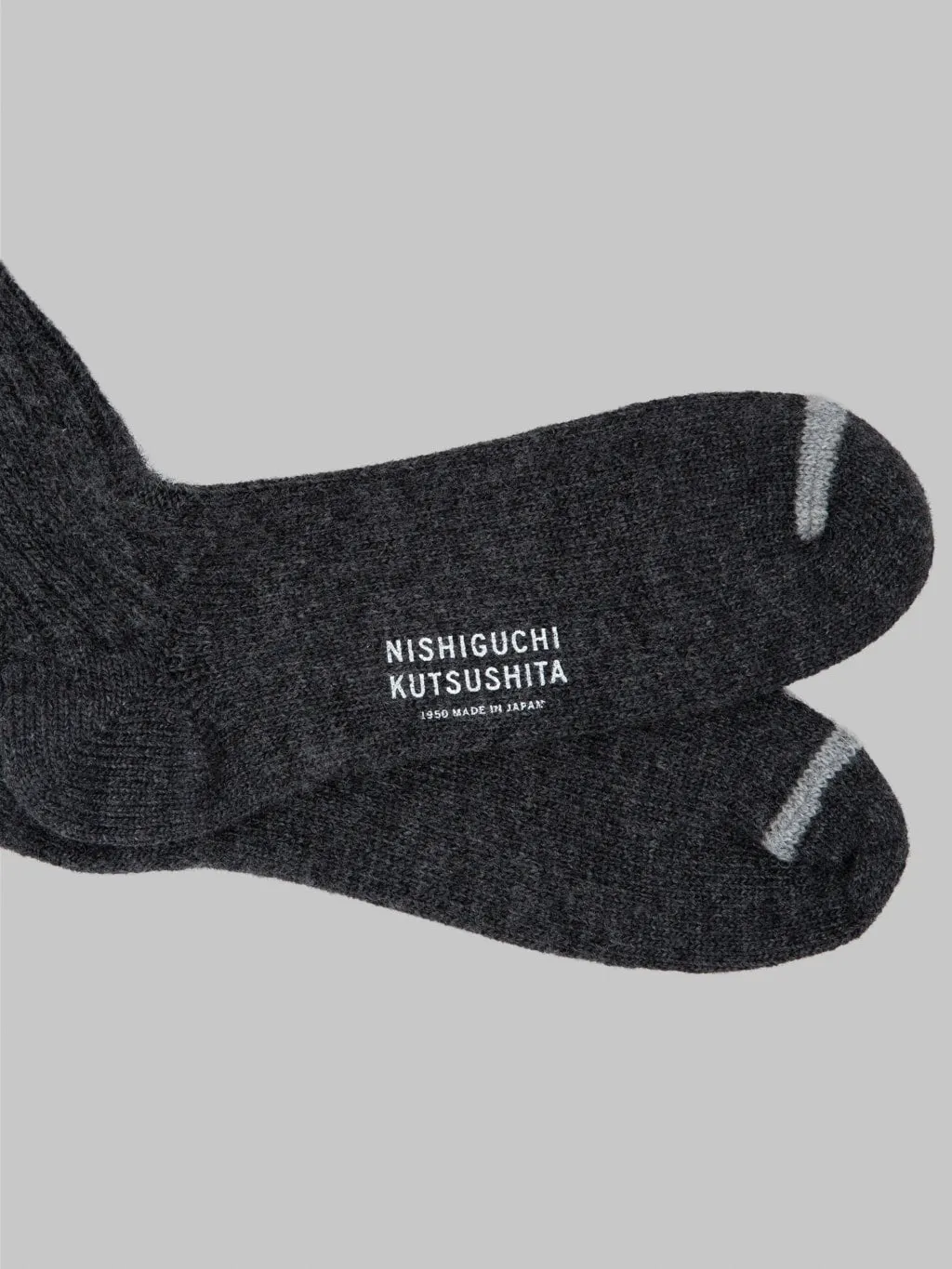 Nishiguchi Kutsushita Wool Ribbed Socks Charcoal