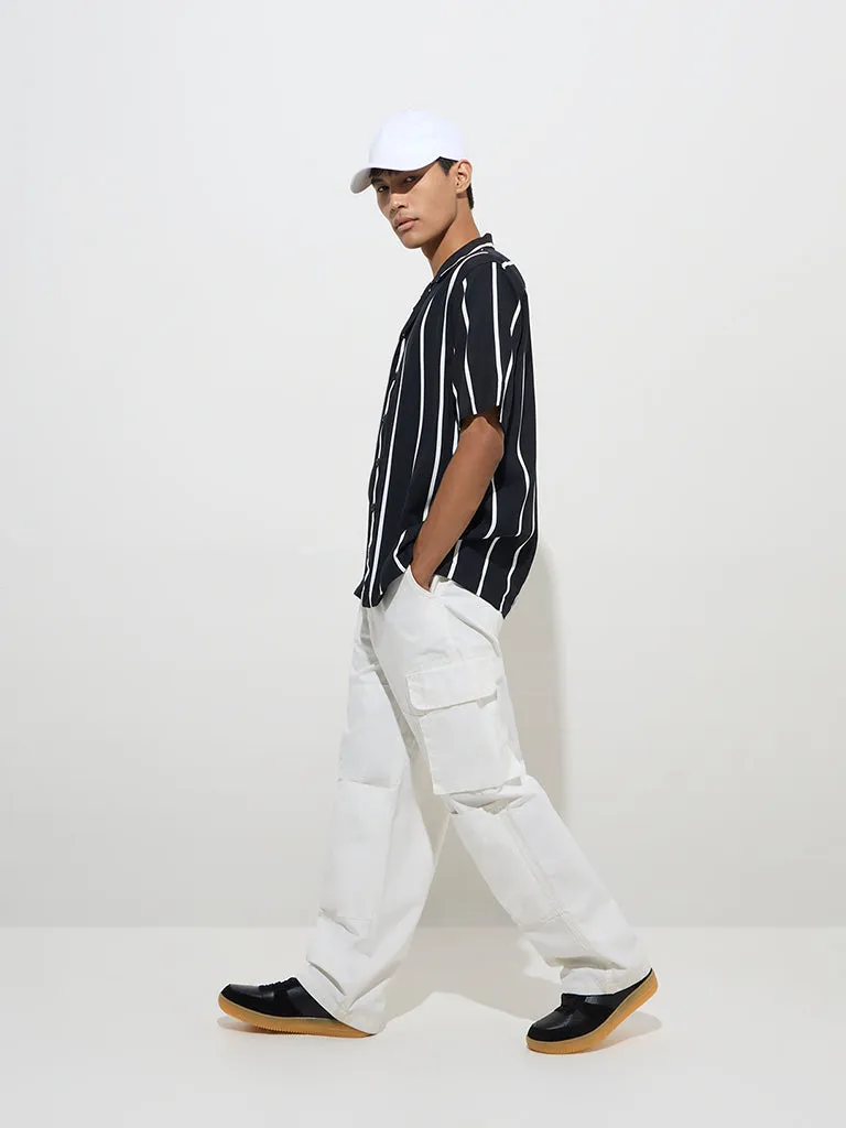 Nuon Black Striped Relaxed-Fit Shirt