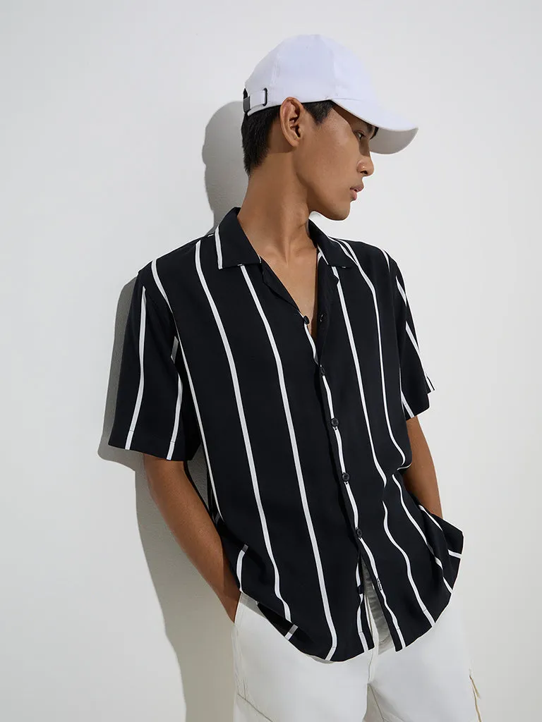 Nuon Black Striped Relaxed-Fit Shirt