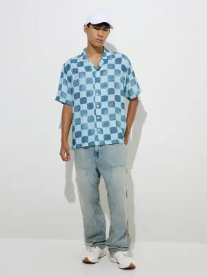 Nuon Blue Abstract Design Relaxed-Fit Shirt