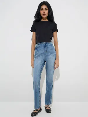 Nuon Blue Relaxed-Fit High-Rise Jeans