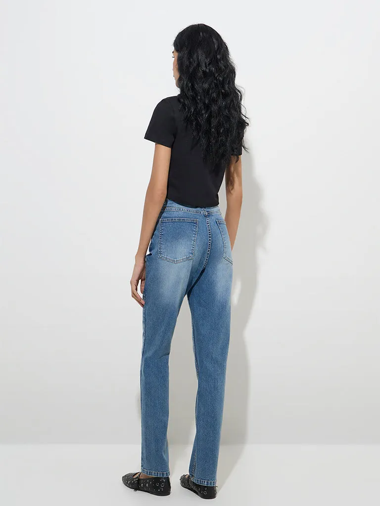 Nuon Blue Relaxed-Fit High-Rise Jeans