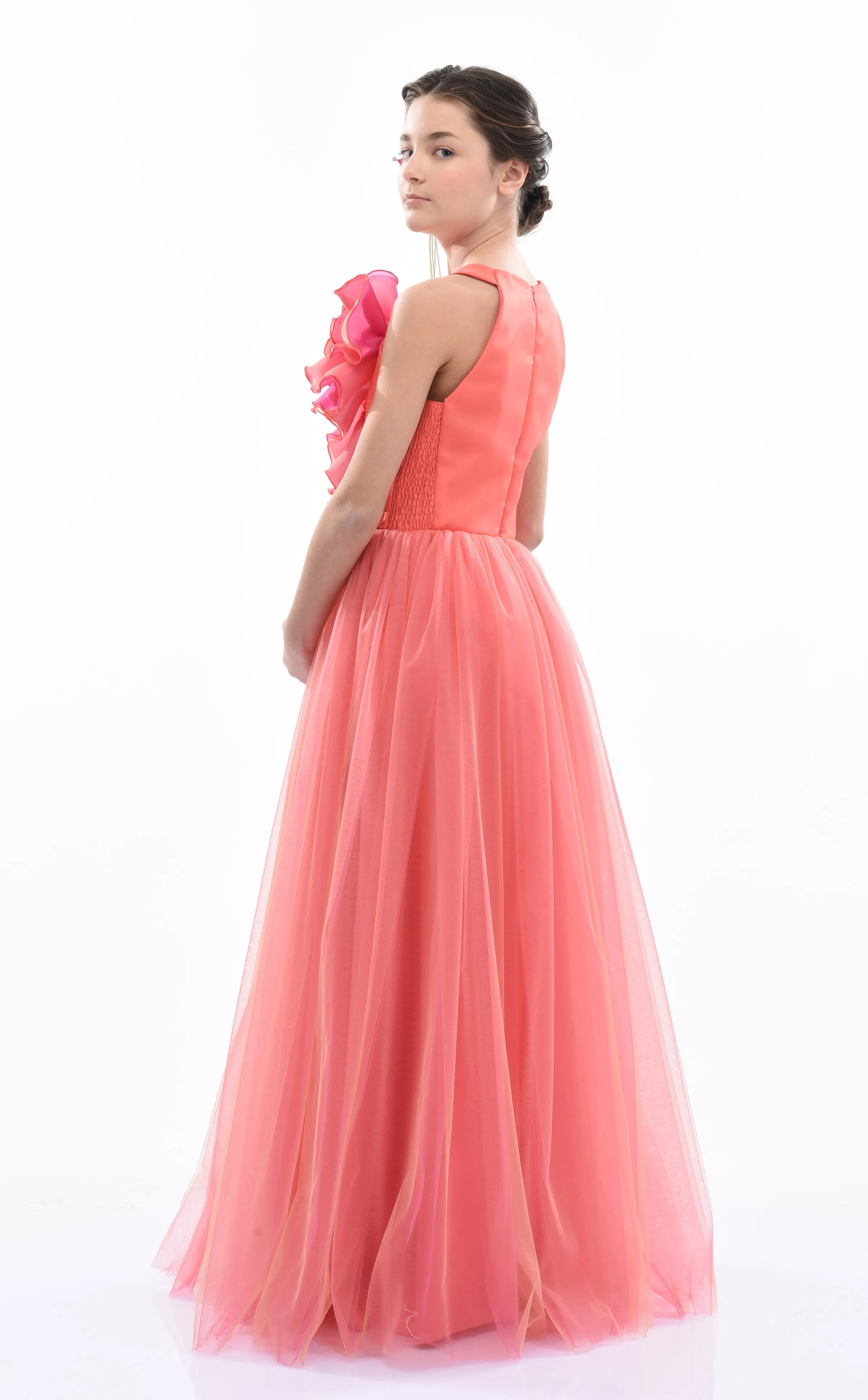 Orange Malaga Halter Ruffle Gown