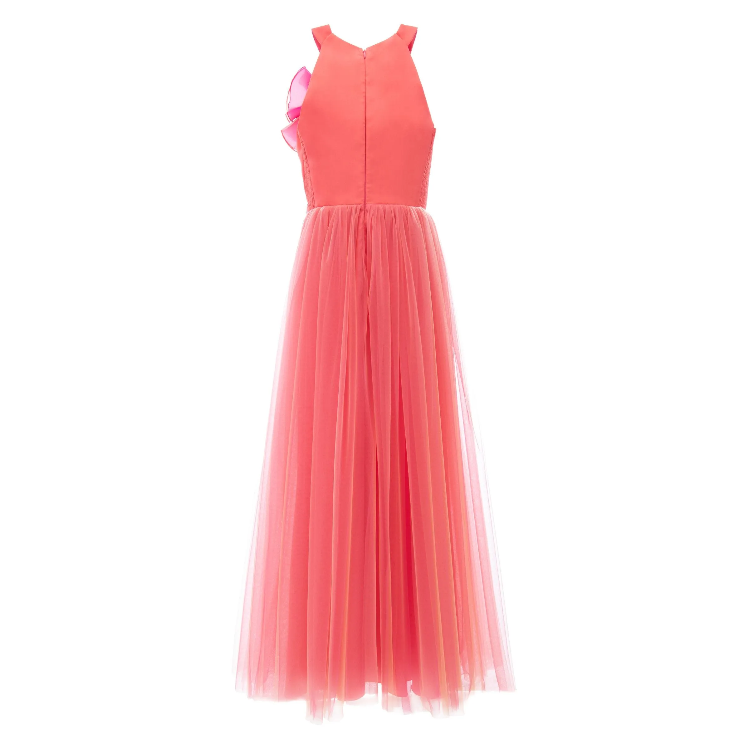 Orange Malaga Halter Ruffle Gown