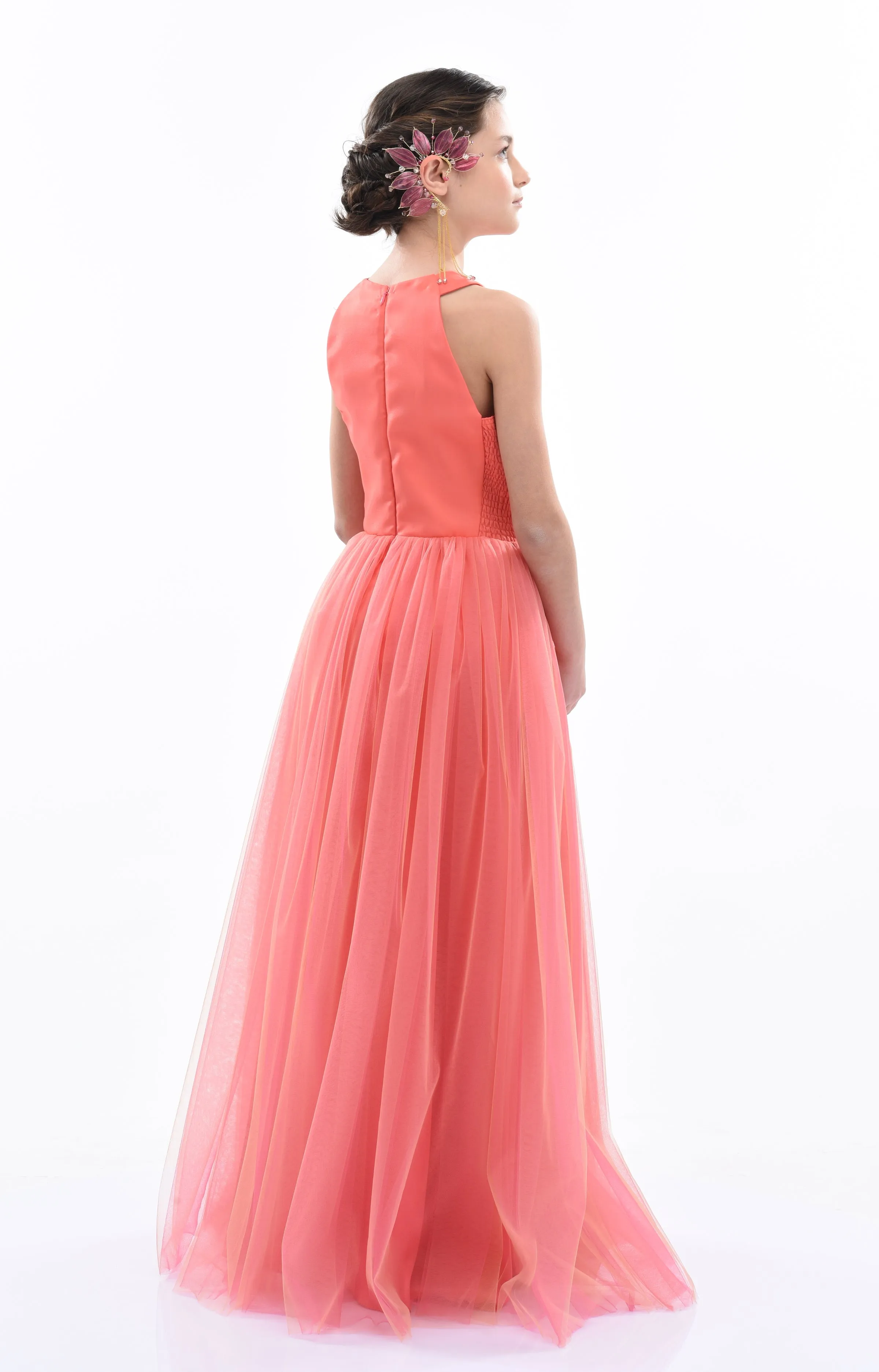 Orange Malaga Halter Ruffle Gown