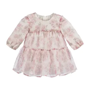 Pink Floral Tulle Smocked Dress