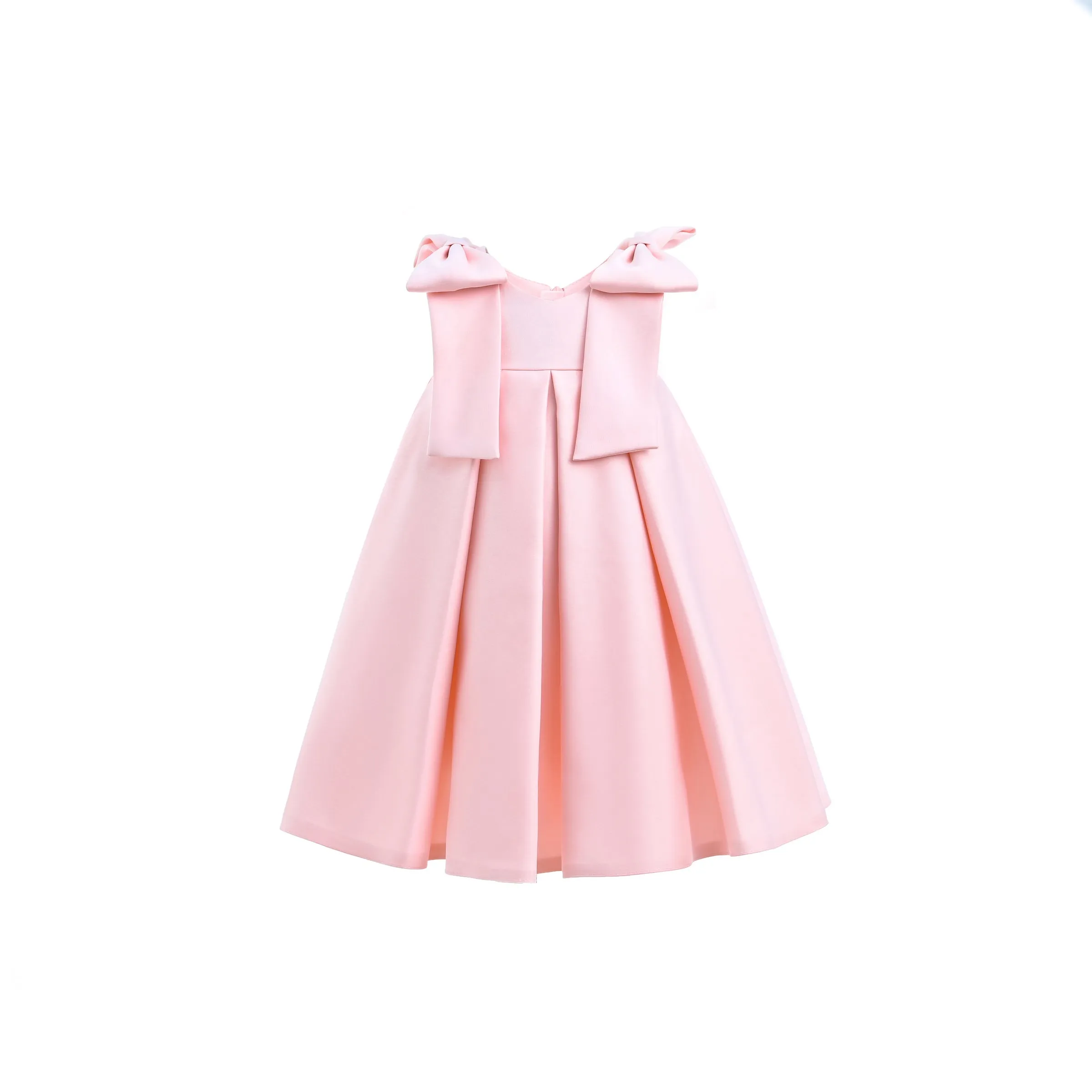Pink Palermo Satin Bow Pleated Dress
