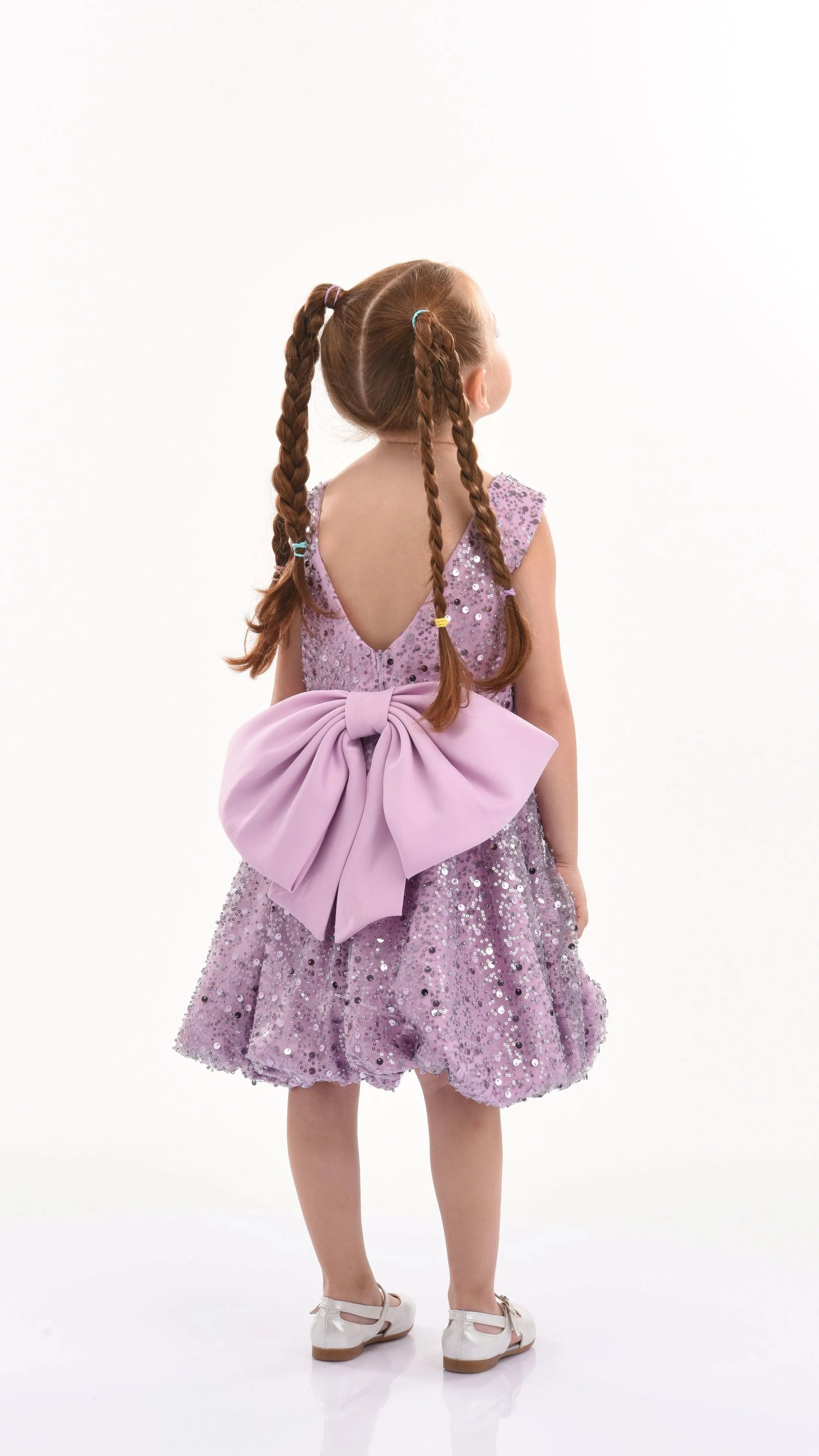 Purple Ainsley Sequin Bow Dress